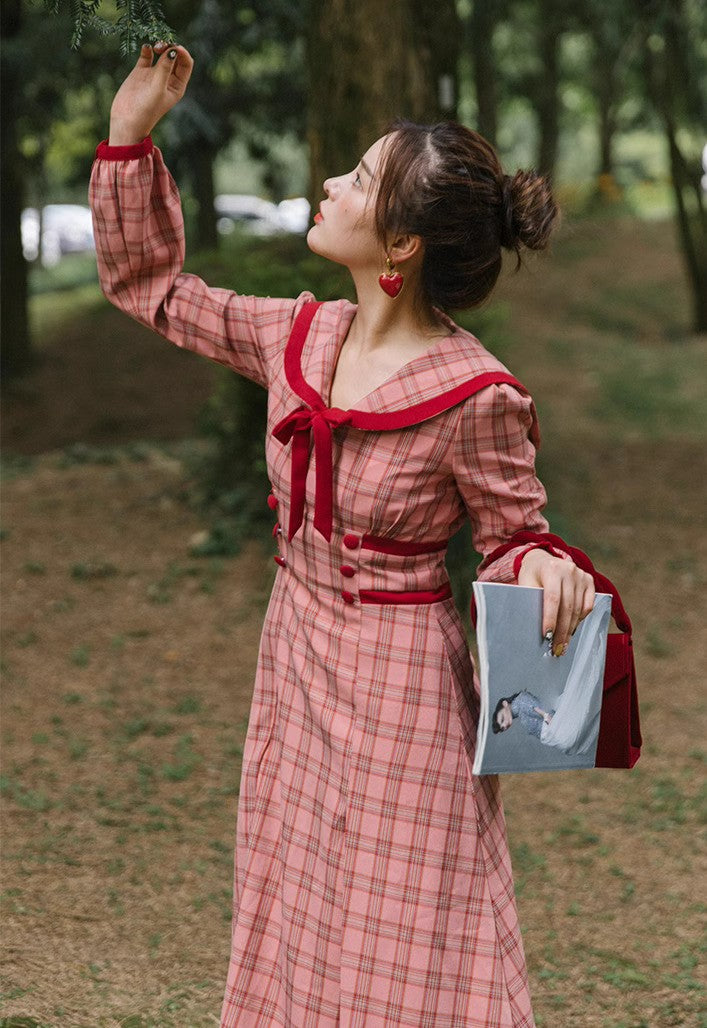Retro 40S Academia Plaid Dress