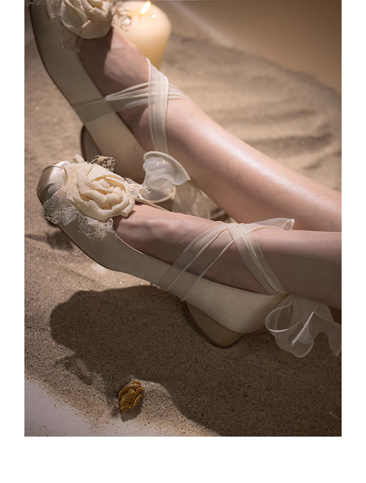 Retro Balletcore Rose Decor Flat