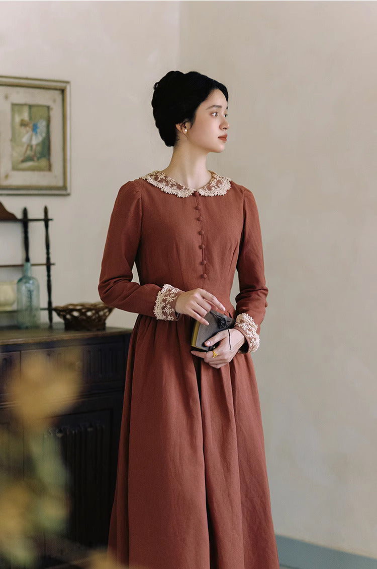 Period Drama Inspired Lace Collar Vintage Dress
