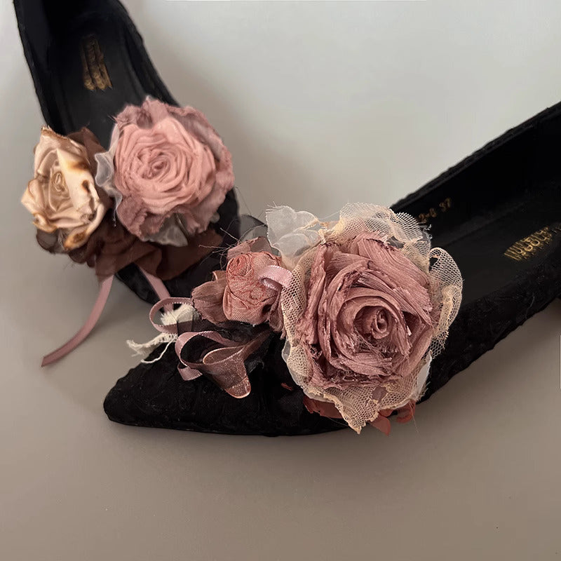 Vintage Fairycore Rose Embellished Shoe