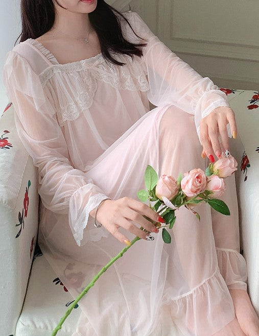 Retro Coquette Lace Panel Sleepwear Night Dress M / Pink I Retro Fairy Retro Coquette Lace Panel Sleepwear Night Dress M / Pink I Retro Fairy