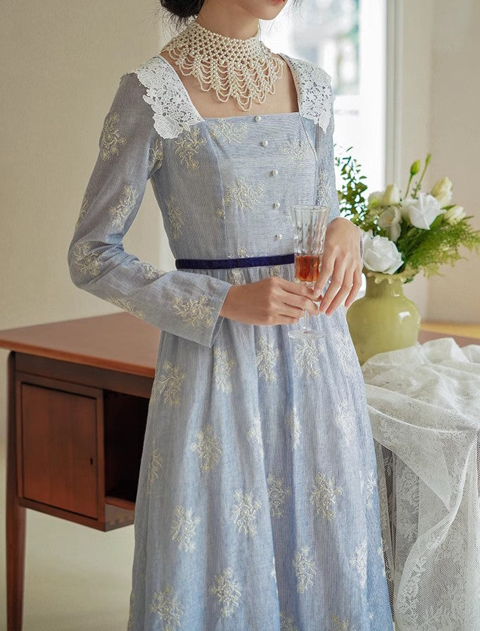 Retro French Lace Trim Embroidered Dress L I Retro Fairy Retro French Lace Trim Embroidered Dress L I Retro Fairy