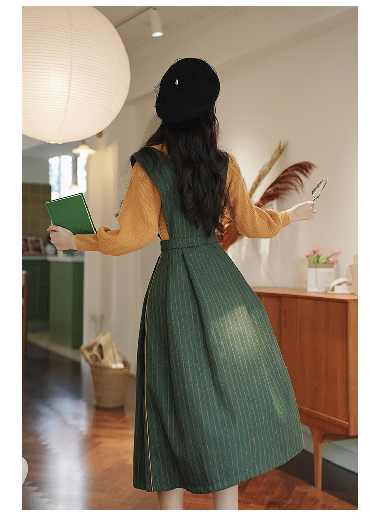 Retro Parisian Knit Top & Pinafore Dress Set