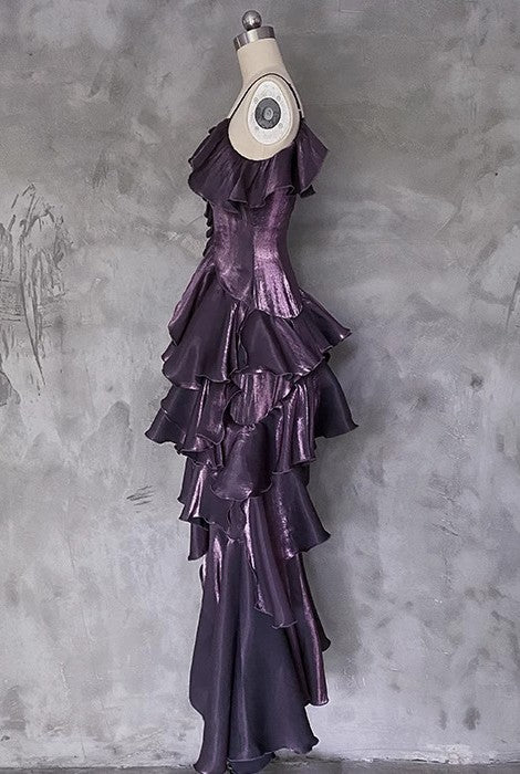 Dreamy Ruffled Irregular Slip Dress Light purple / Customize Size I Retro Fairy Dreamy Ruffled Irregular Slip Dress Light purple / Customize Size I Retro Fairy