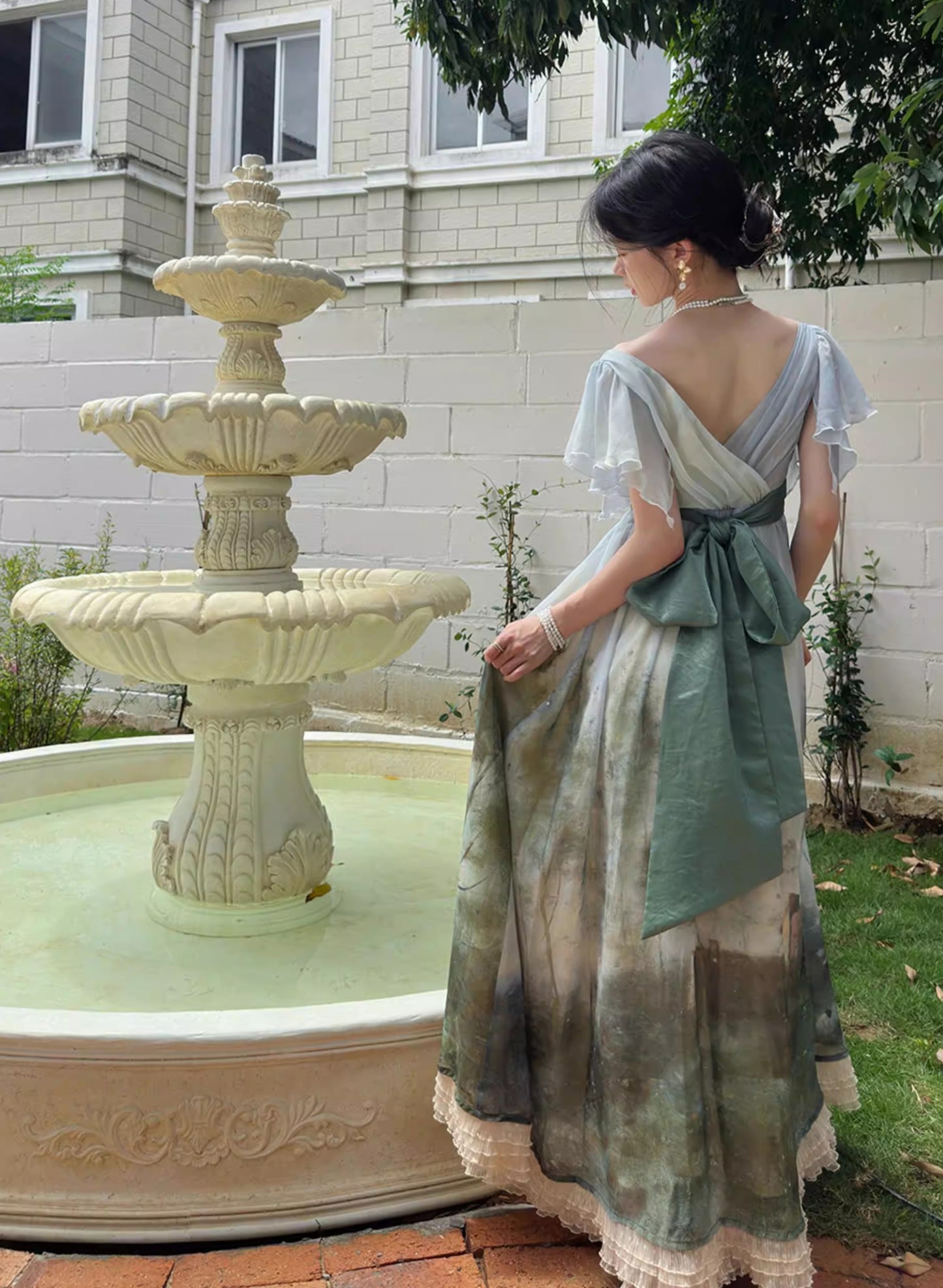 Regency Style Oil Painting Print Dress