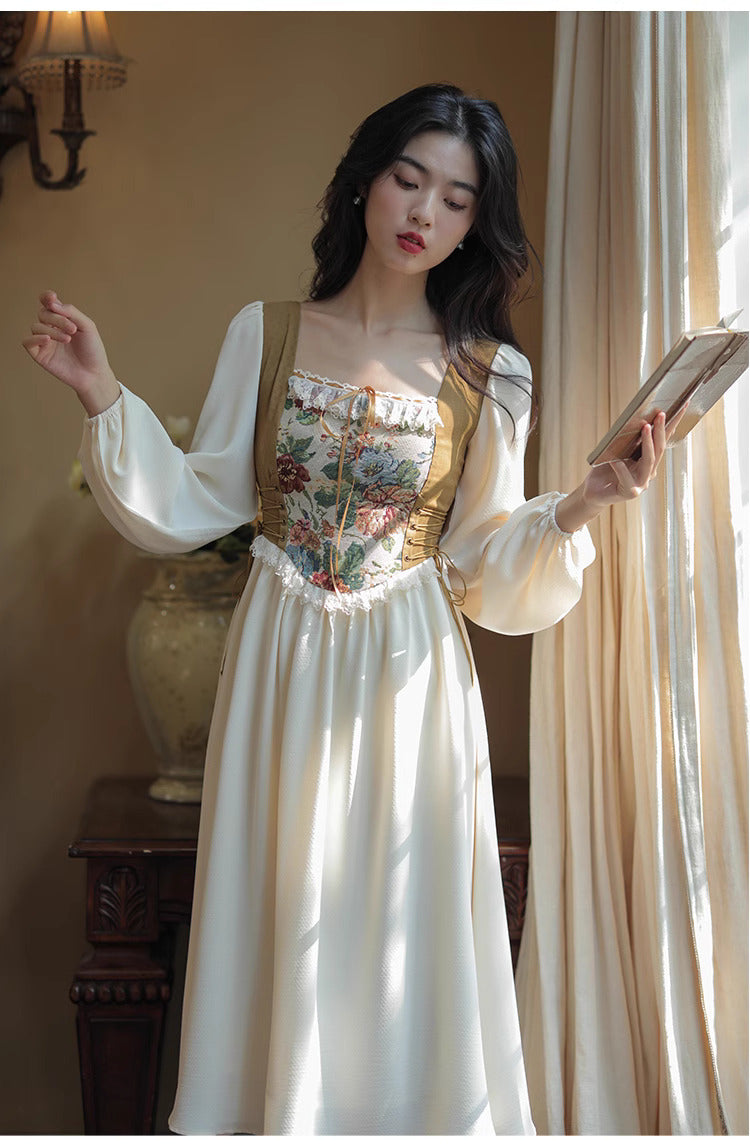 Hobbitcore Contrast Color Corset Dress