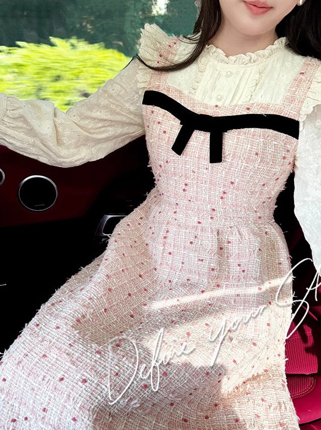Retro Pink Woven One-Piece Dress
