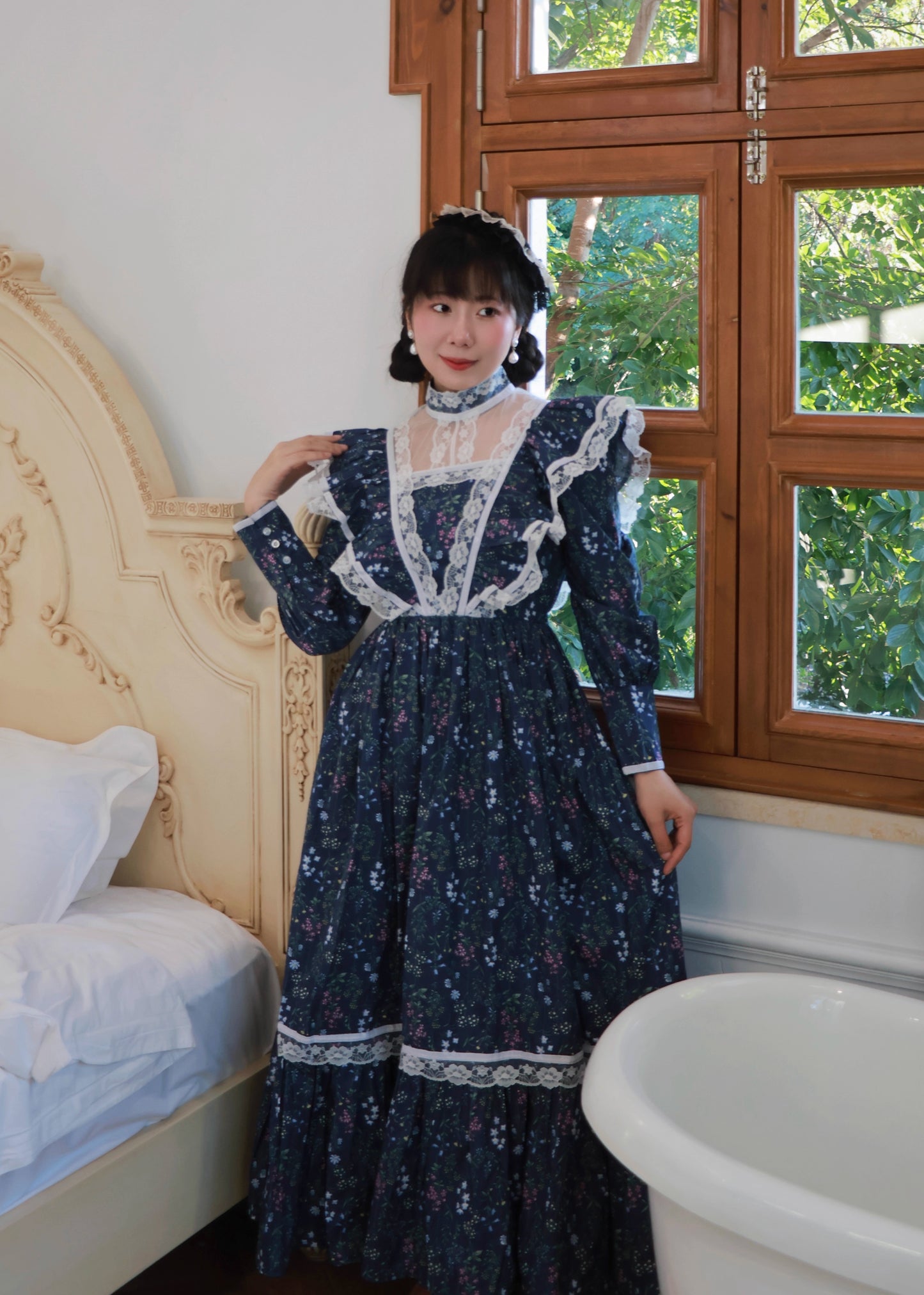 Gunne Sax Remake 70s Stand Collar Floral Prairie Dress