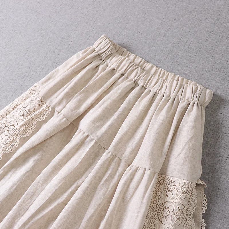 Mori kei Lace Stitched Cotton Skirt Mori kei Lace Stitched Cotton Skirt