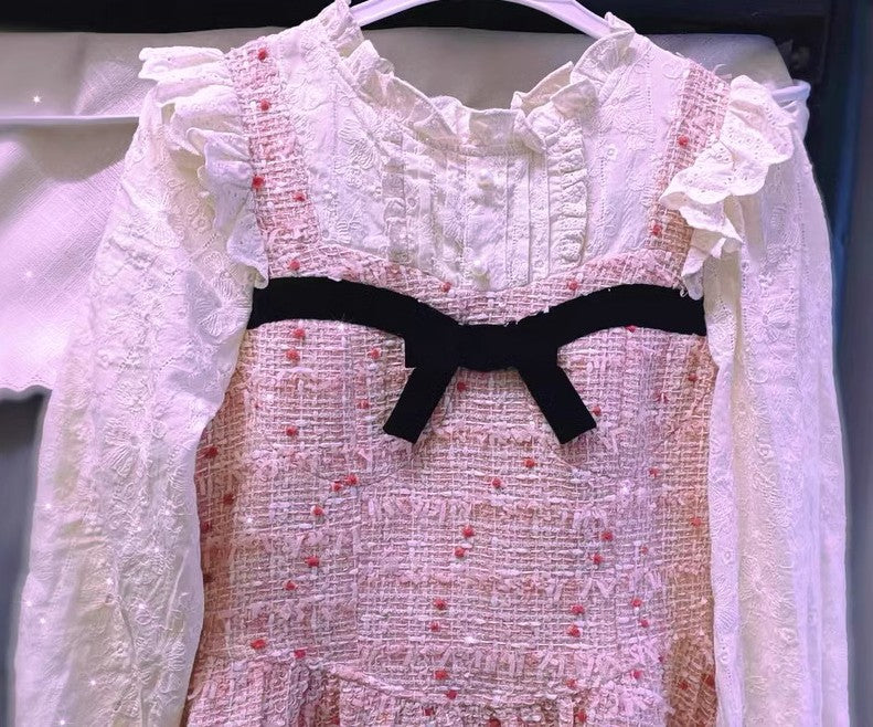 Retro Pink Woven One-Piece Dress