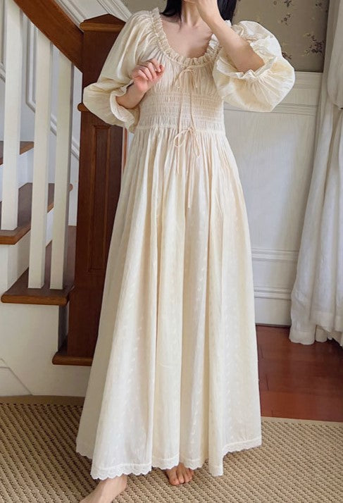 Vintage Puff Sleeves Cotton Night Gown Dress L I Retro Fairy Vintage Puff Sleeves Cotton Night Gown Dress L I Retro Fairy
