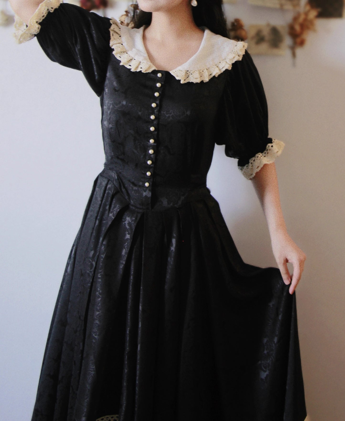 black and white peter pan collar dress Vintage Dark Academia Peter Pan Collar Dress M I Retro Fairy