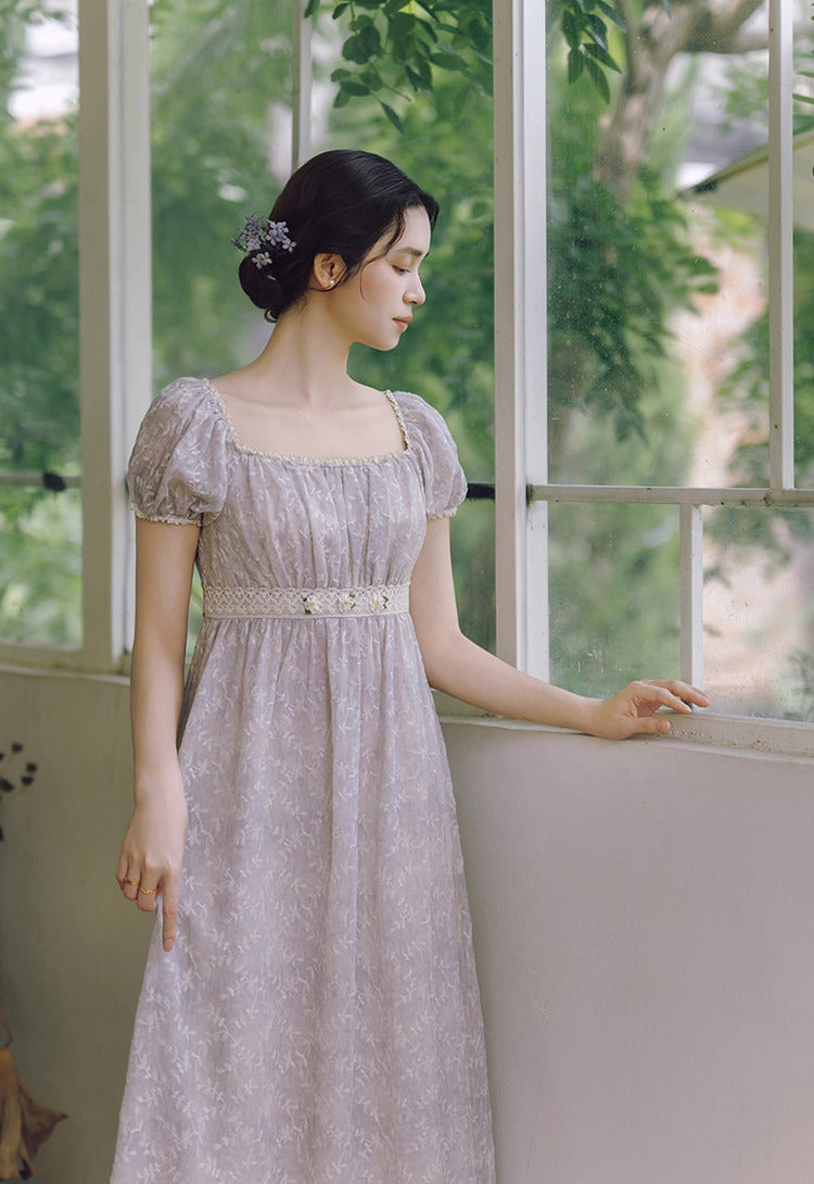 Regency Puff Sleeves Embroidery Dress