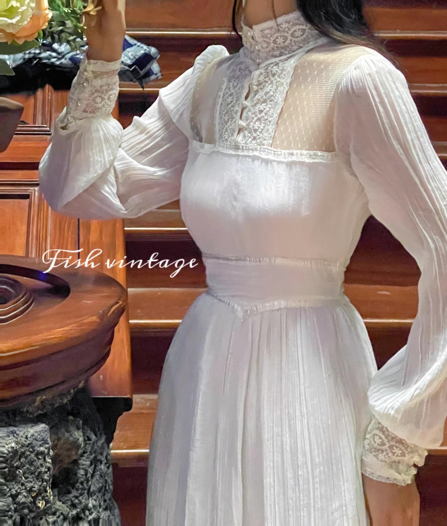 Gunne Sax Remake Stand Collar Pleated Dress
