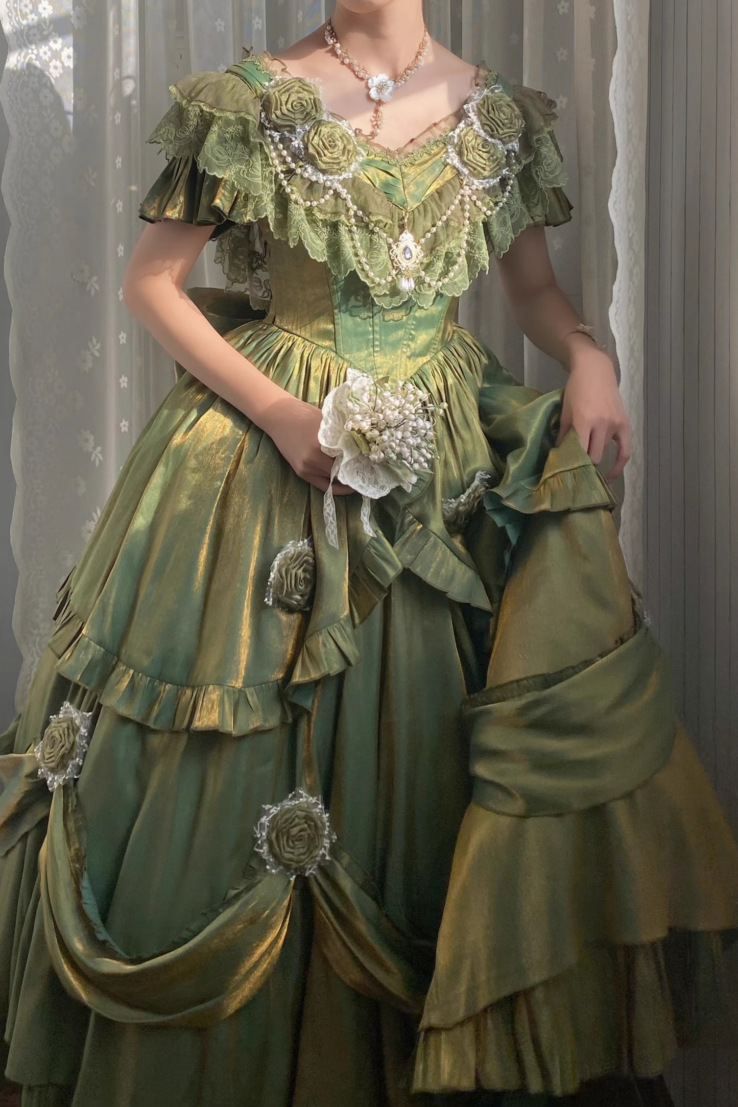 coquette prom dress Vintage Coquette Princess Prom dress with Pearl Chain Velvet fabric