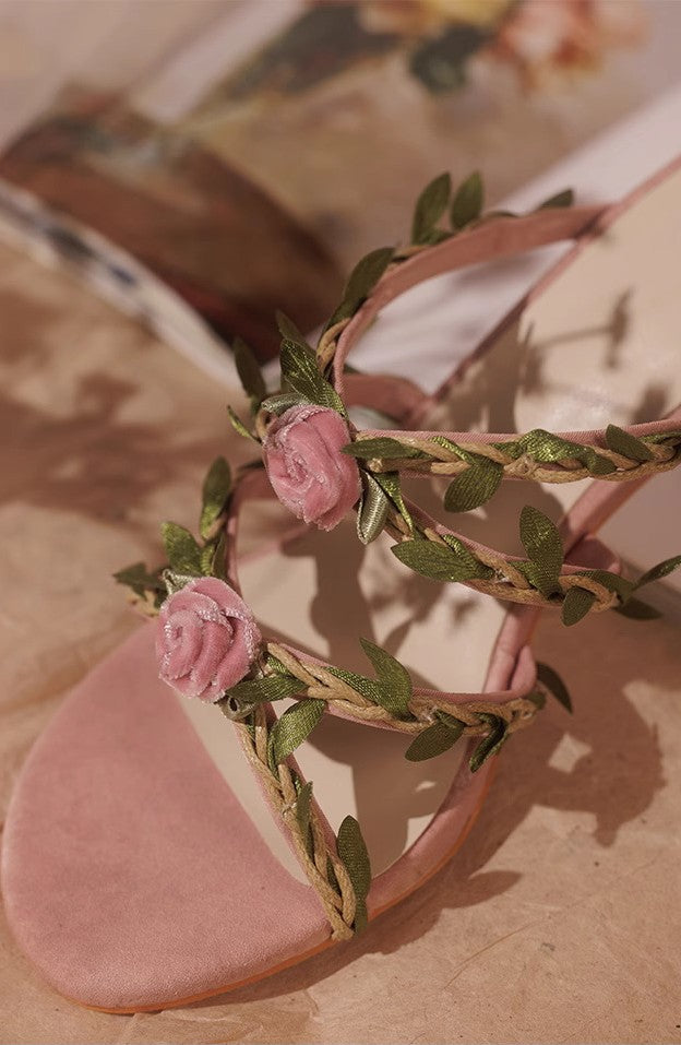 Fairycore Floral Vine Open-Toe Stiletto Heeled Sandals