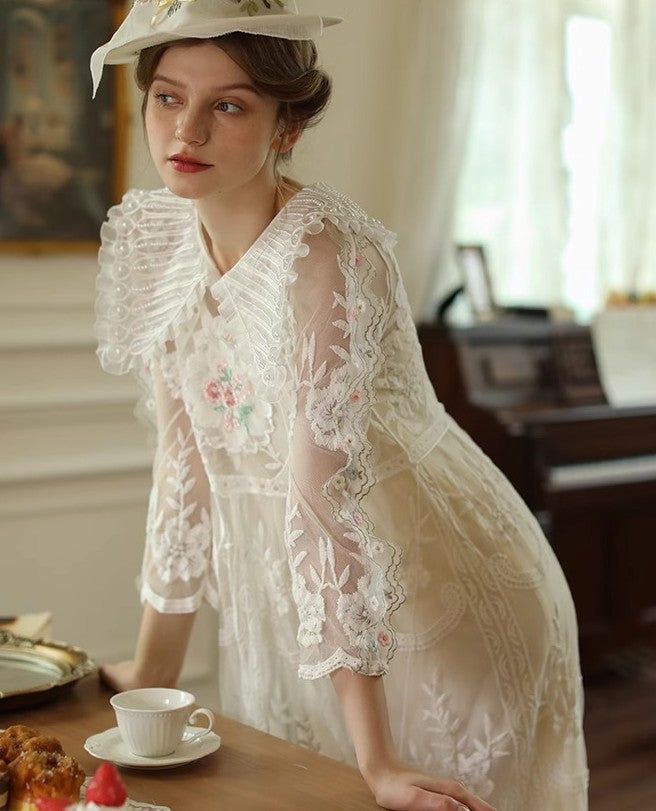 Vintage 30s Embroidery Lace Dress