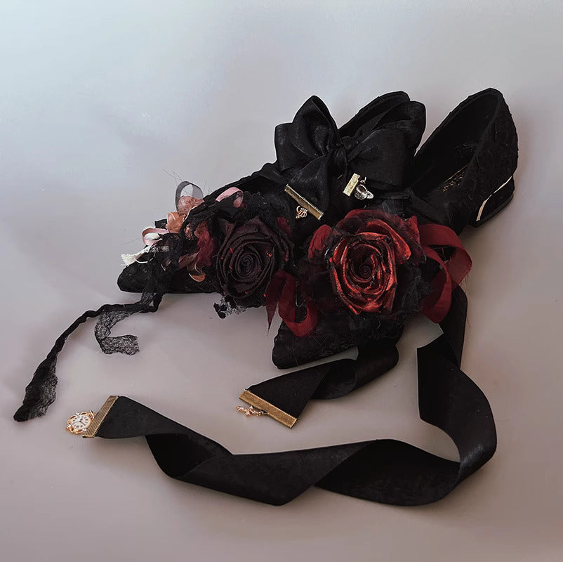 Vintage Fairycore Rose Embellished Shoe