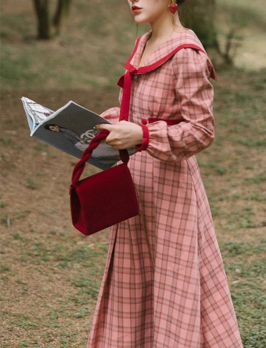 Retro 40S Academia Plaid Dress