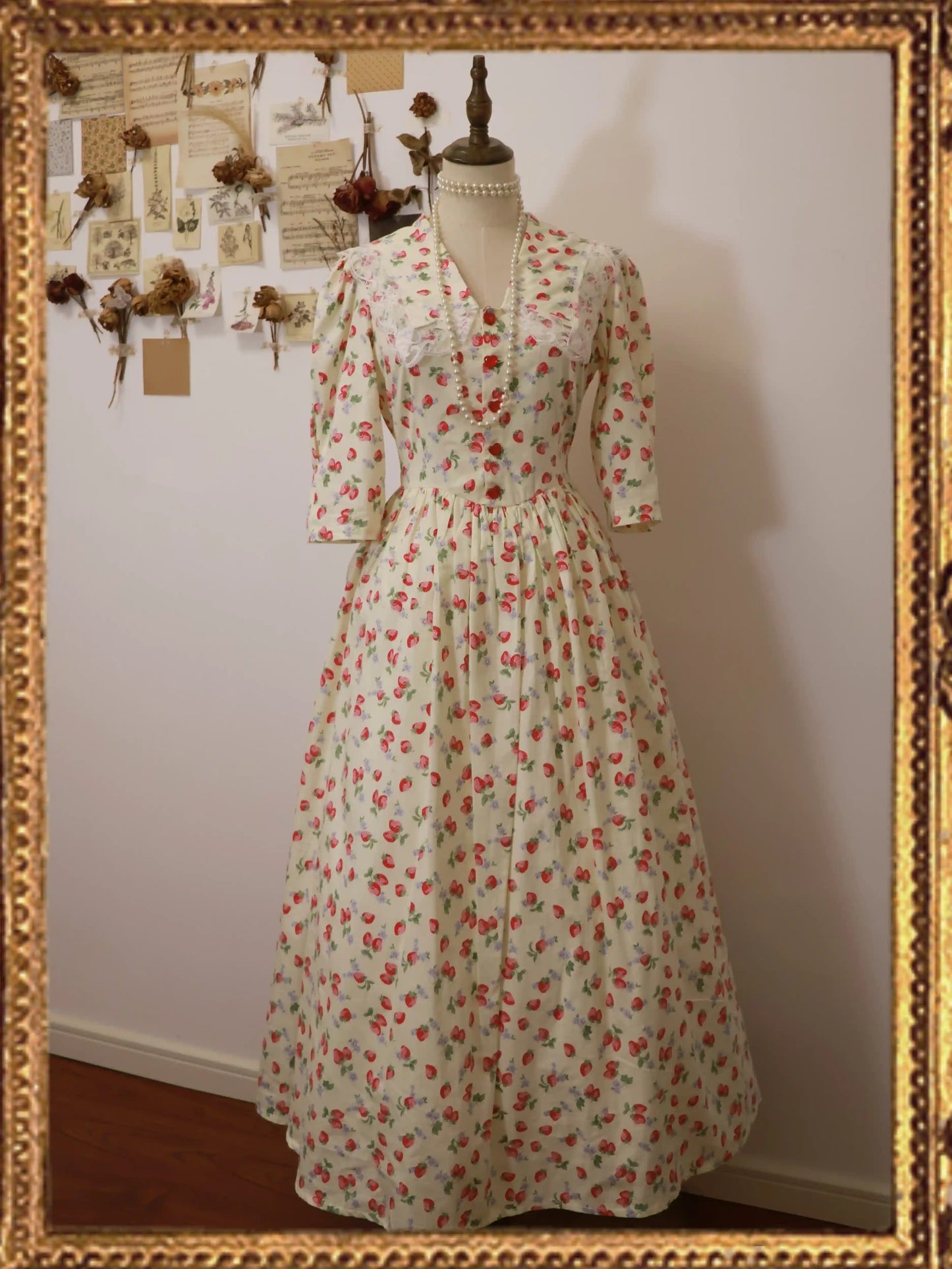 Vintage Cottagecore Strawberry Dress