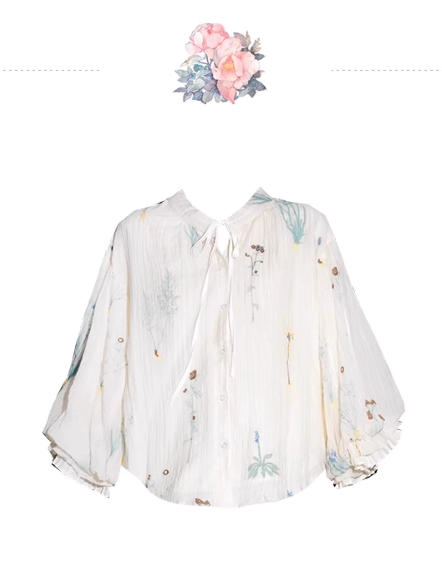 Cottagecore Puff Sleeves Blouse & Lace up Skirt