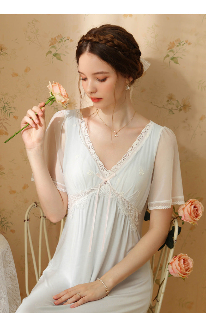Retro V Neck Night Gowns Dress
