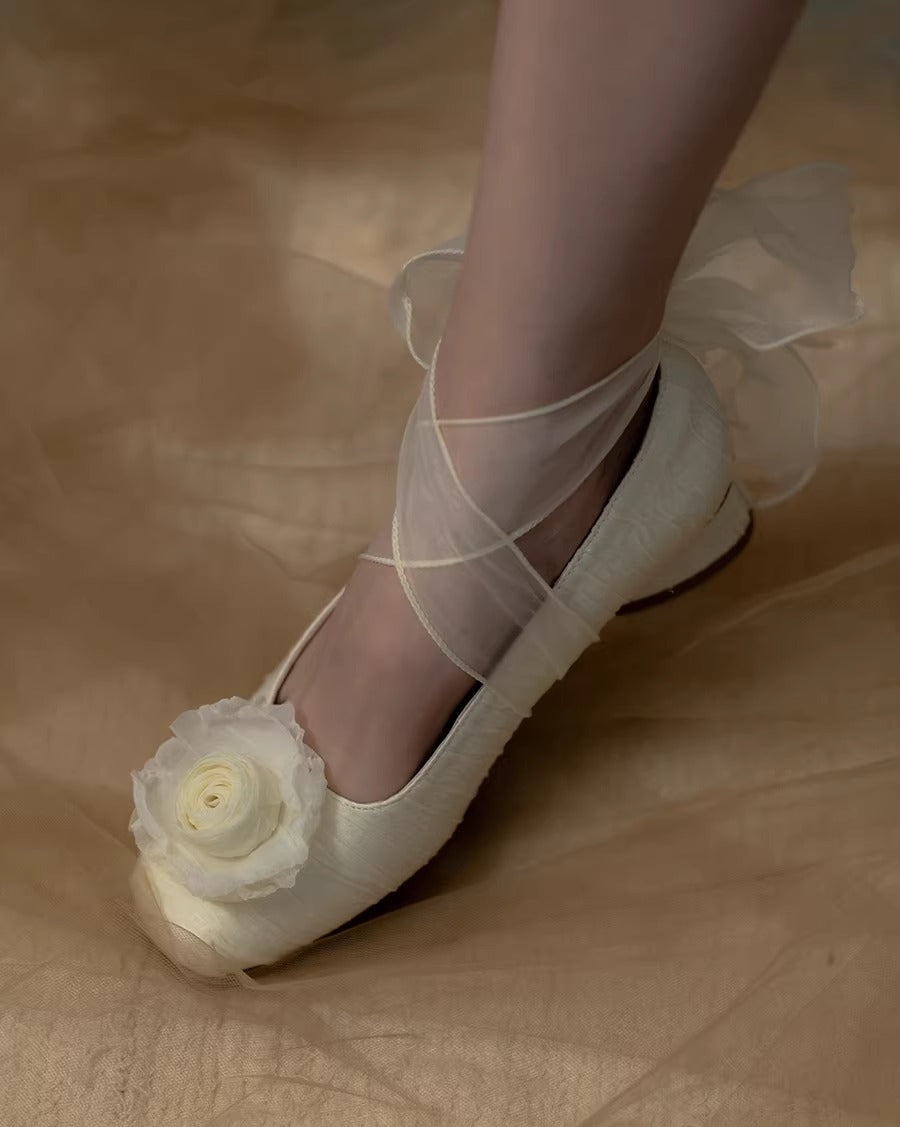 Retro Balletcore Rose Decor Flat