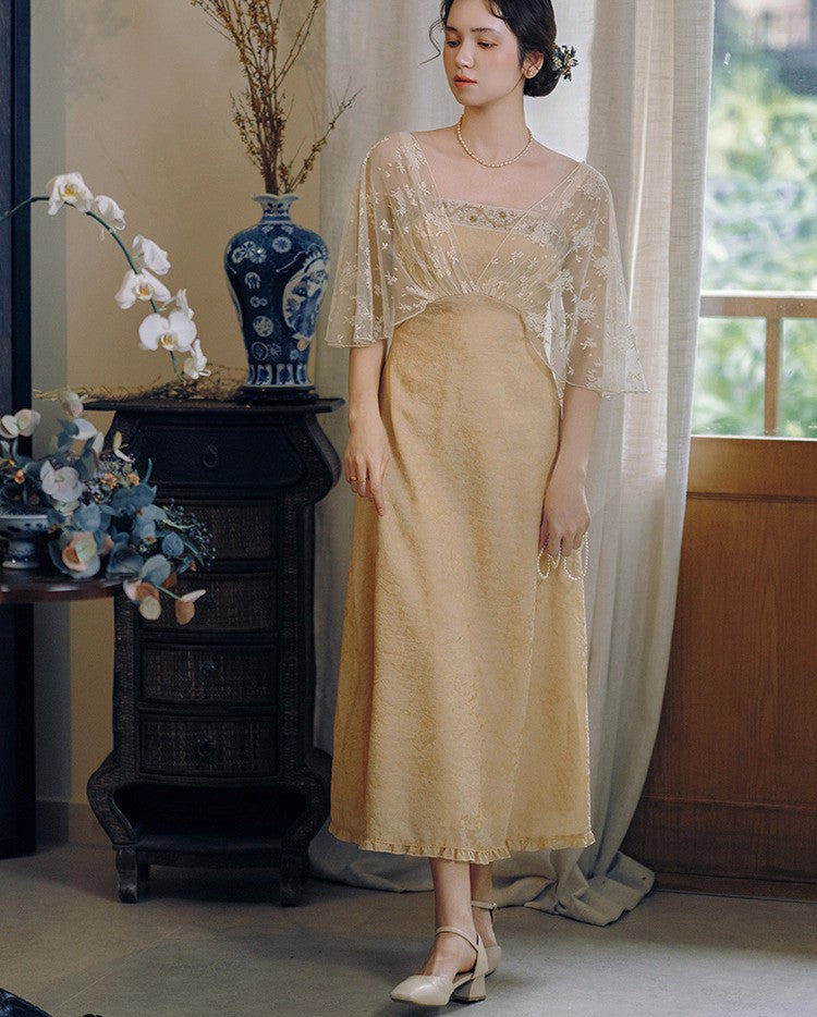 Downton Abbey Tea Break Elegant Jacquard Lace Dress