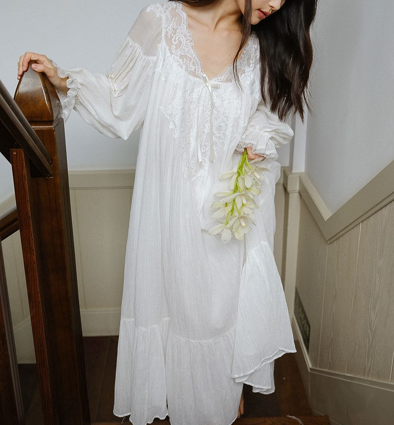 Royalcore Vintage Style Cotton Night Gown Cotton Dress White I Retro Fairy Royalcore Vintage Style Cotton Night Gown Cotton Dress White I Retro Fairy