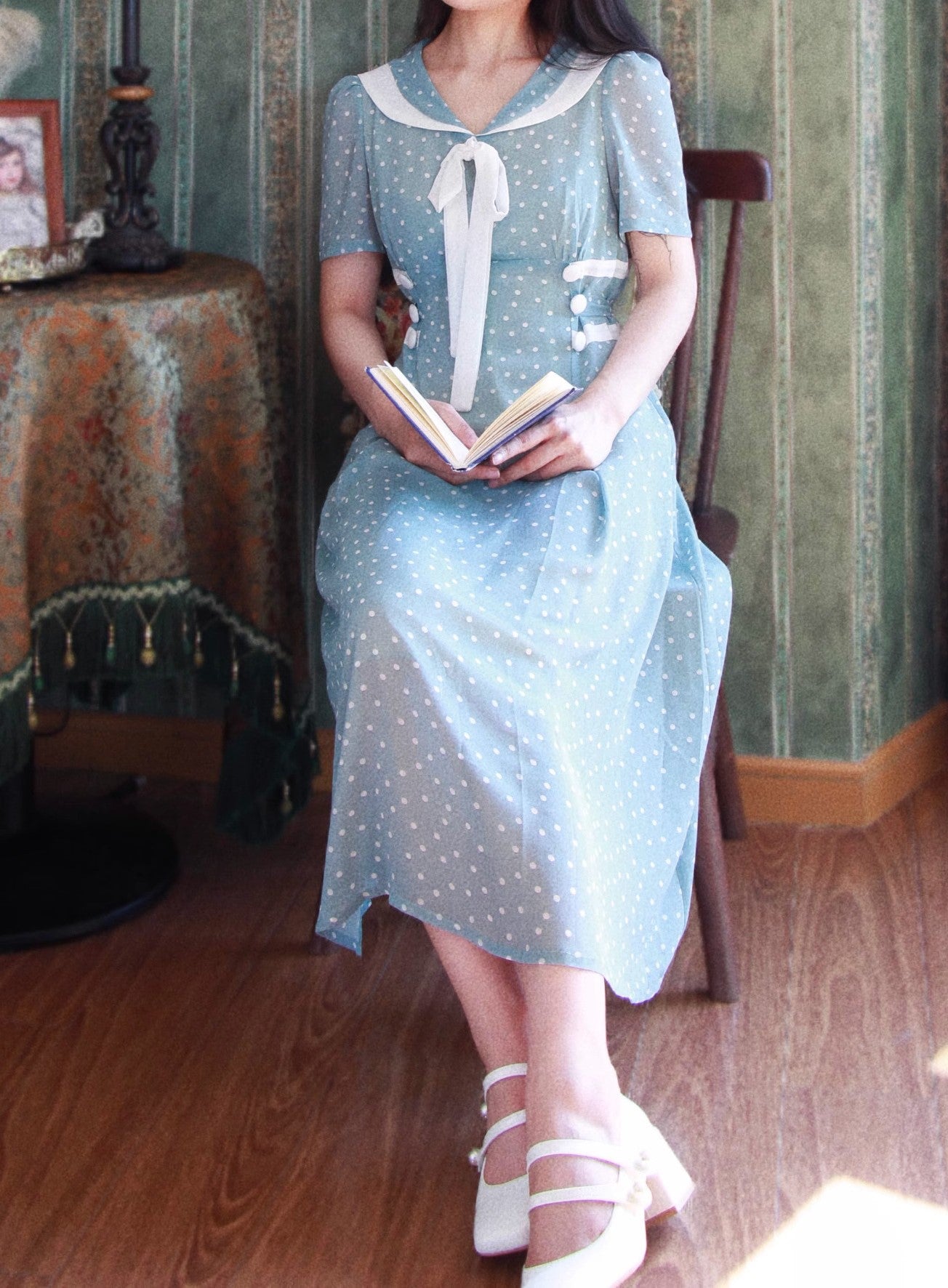 1940S Salor Style Dot Dress