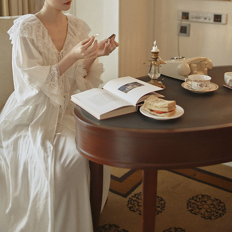 Vcitorian Style V neck Lace Trim Night Gown