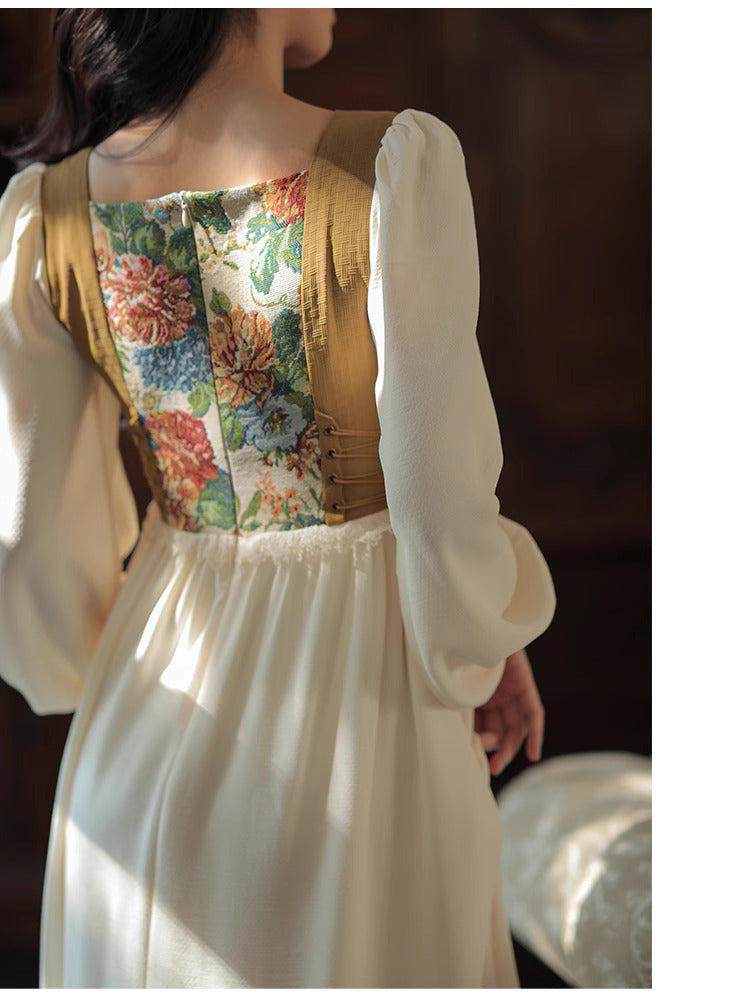 Hobbitcore Contrast Color Corset Dress