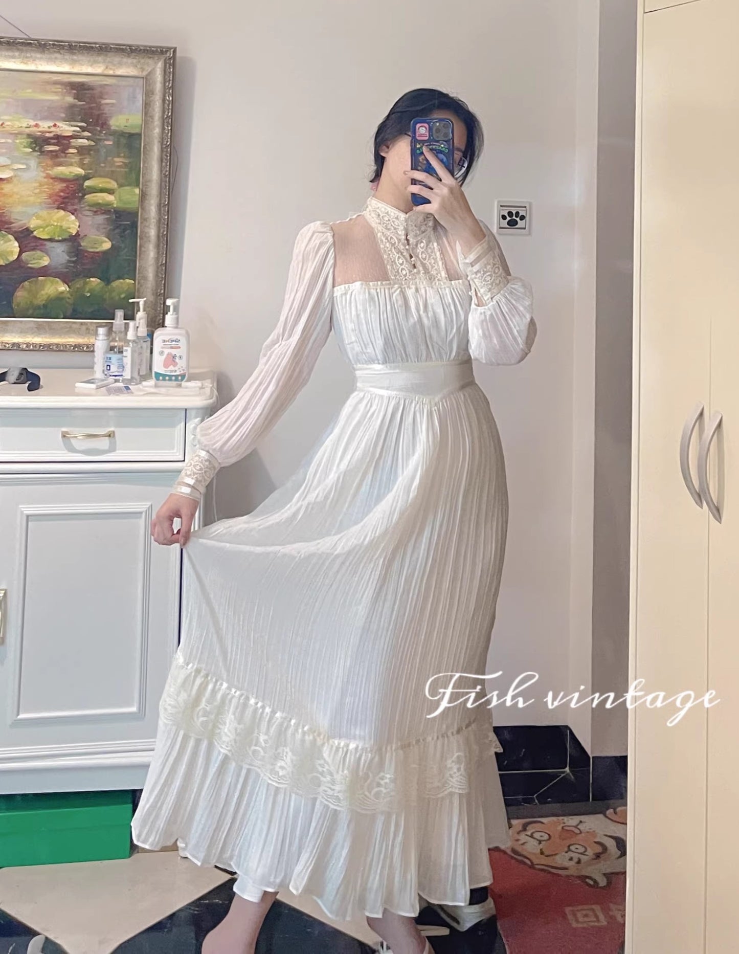 Gunne Sax Remake Stand Collar Pleated Dress