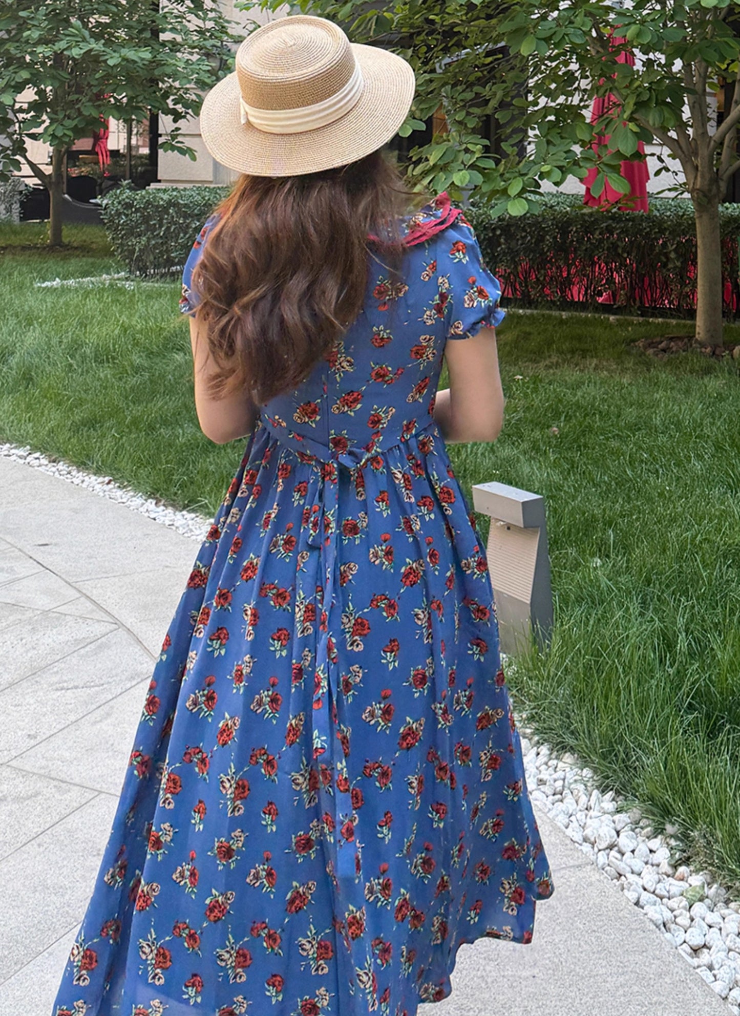 Retro Parisian Floral Puff Sleeves Dress [Extended Sizes]