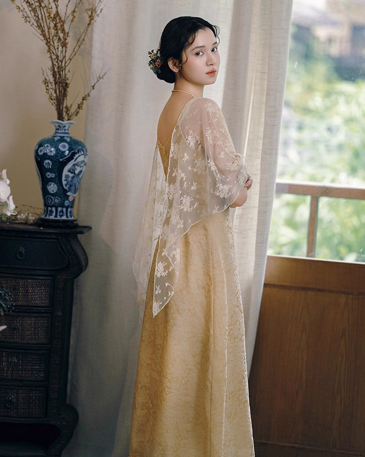 Downton Abbey Tea Break Elegant Jacquard Lace Dress