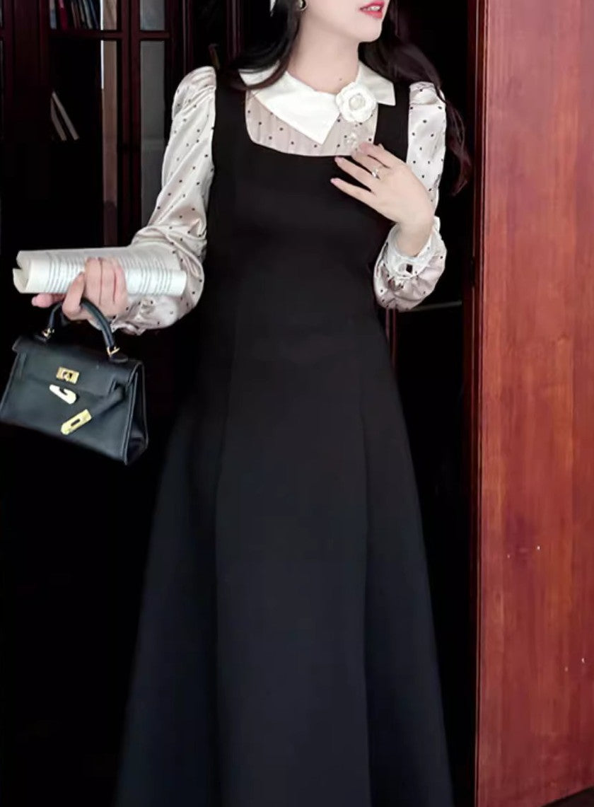 Retro Hepburn Style Contrast Collar Dress