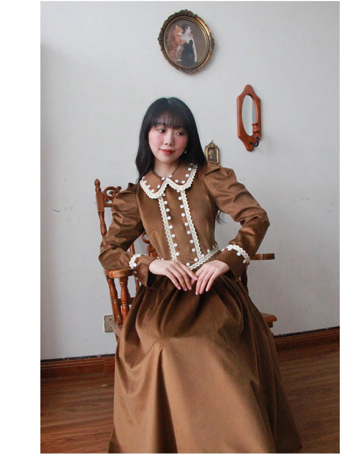 Vintage Remake Peter Pan Collar Velvet Dress