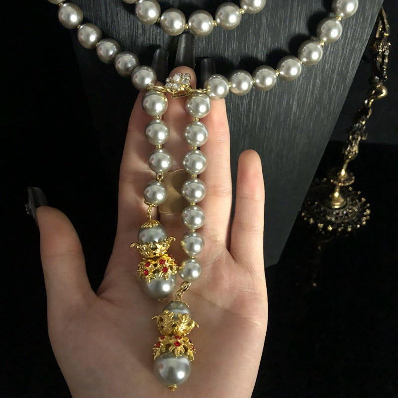 1900s Style Long Pearl Necklace & Earrings