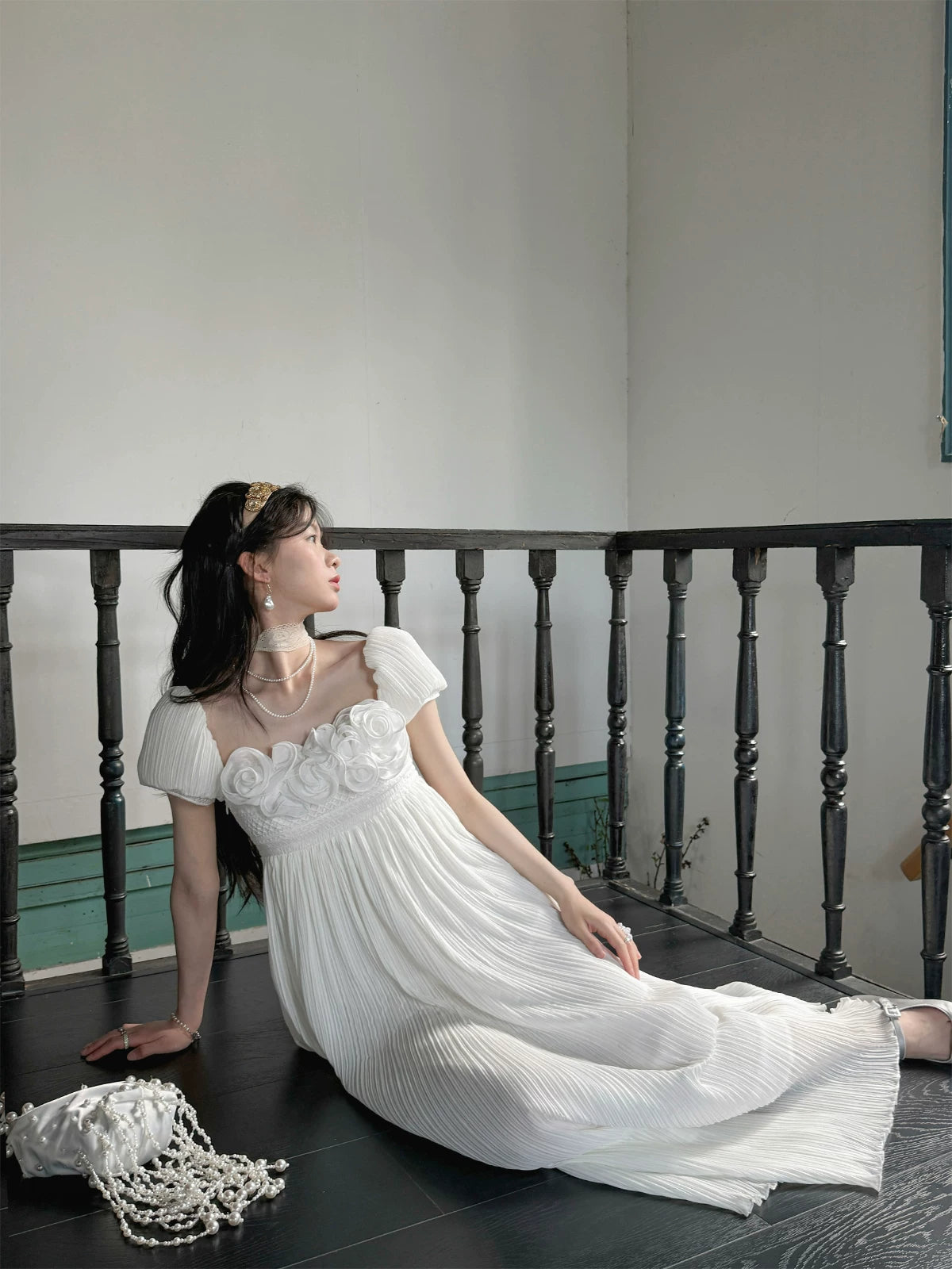Regency Style Ruffled Pleated Dreamy Dress