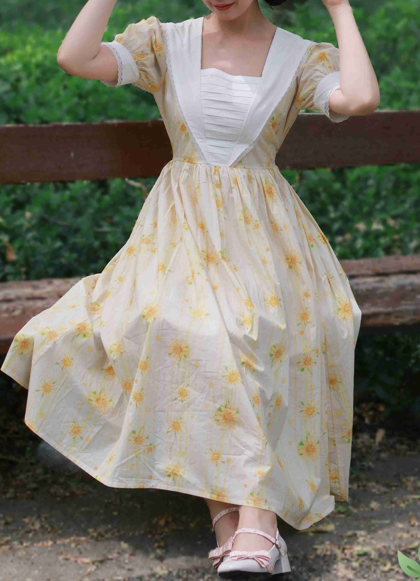 Vintage Cottagecore Sunflower Cotton Dress