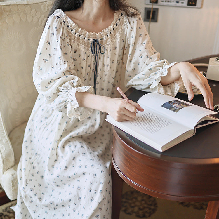 Retro Lace Panel Floral Night Gown