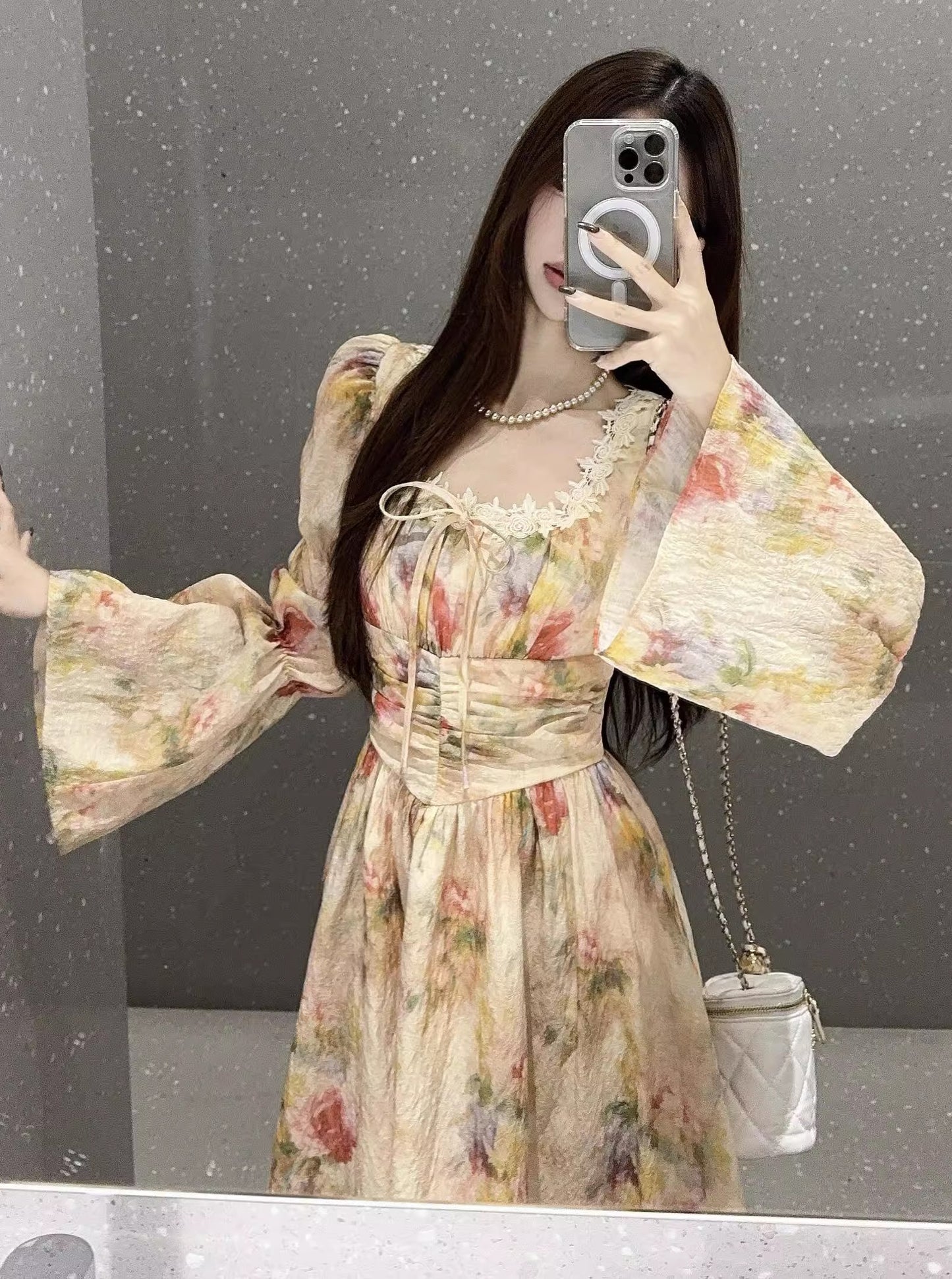 Dreamy Lace Stitched Floral Dress [Extended Sizes]