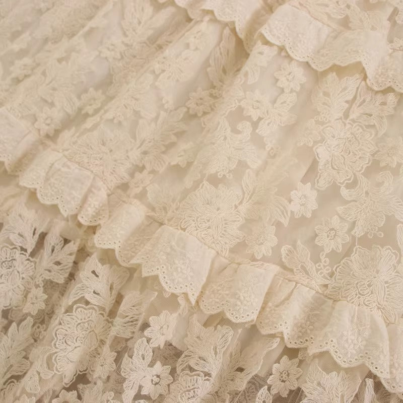 Retro Fairycore Embroidery Skirt