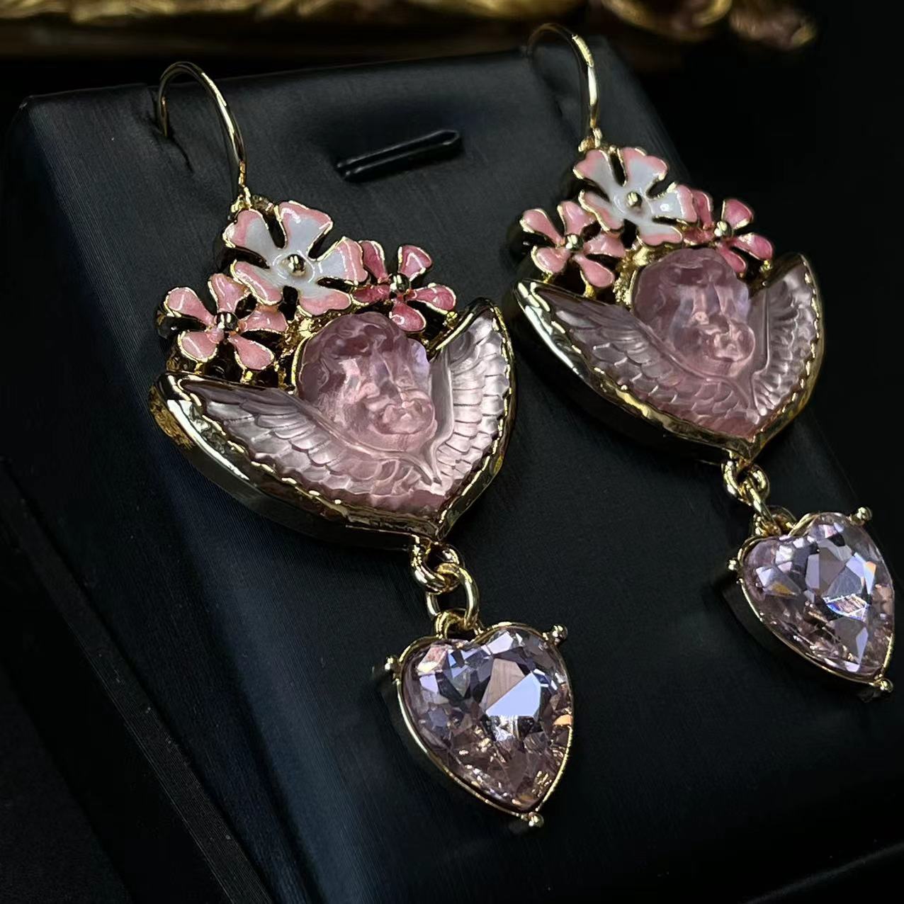 Angelcore Embellished Flower Necklace & Earrings