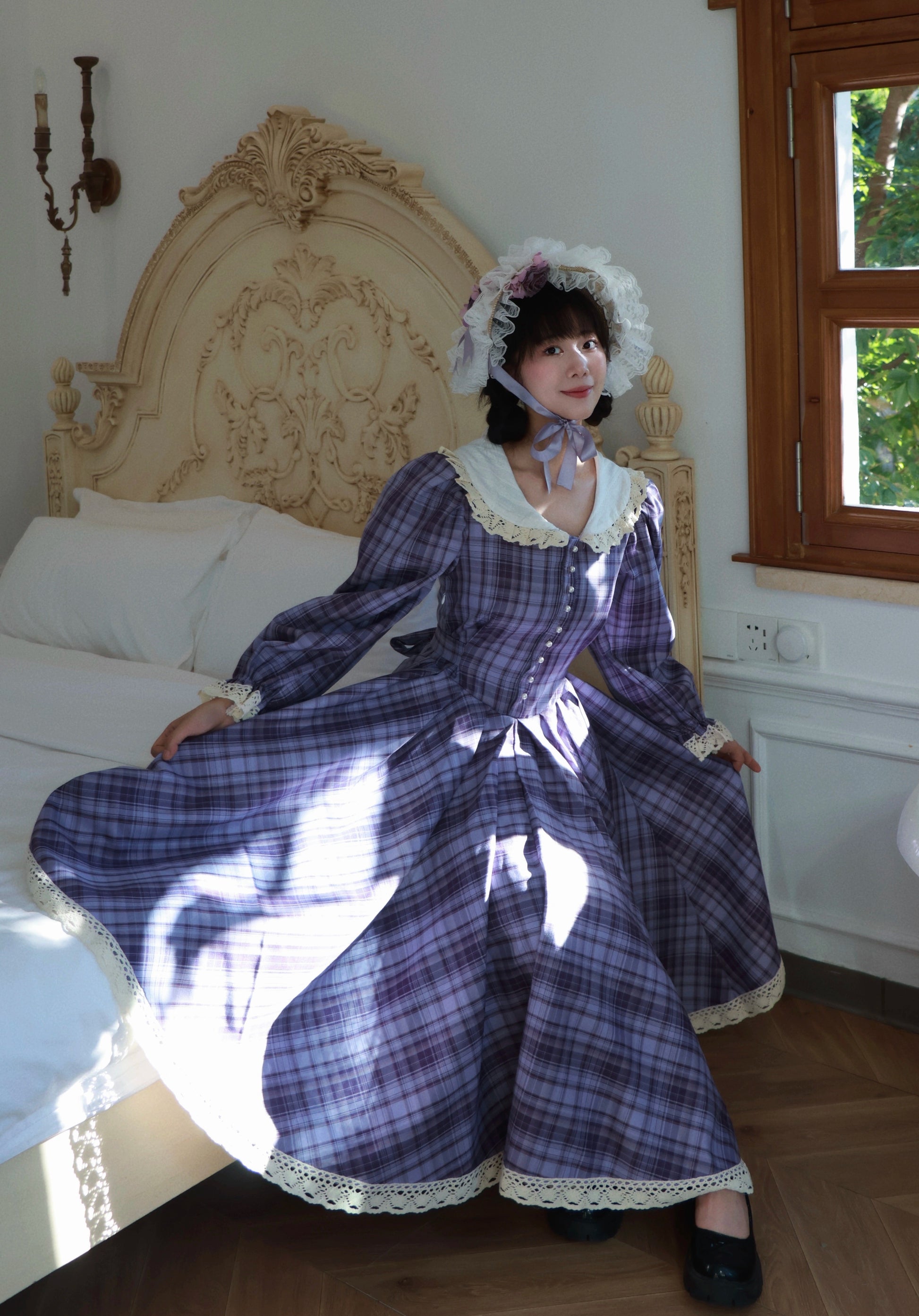 1970s Tartan Puff Sleeves Picnic Dress (Customizable) Customize Size