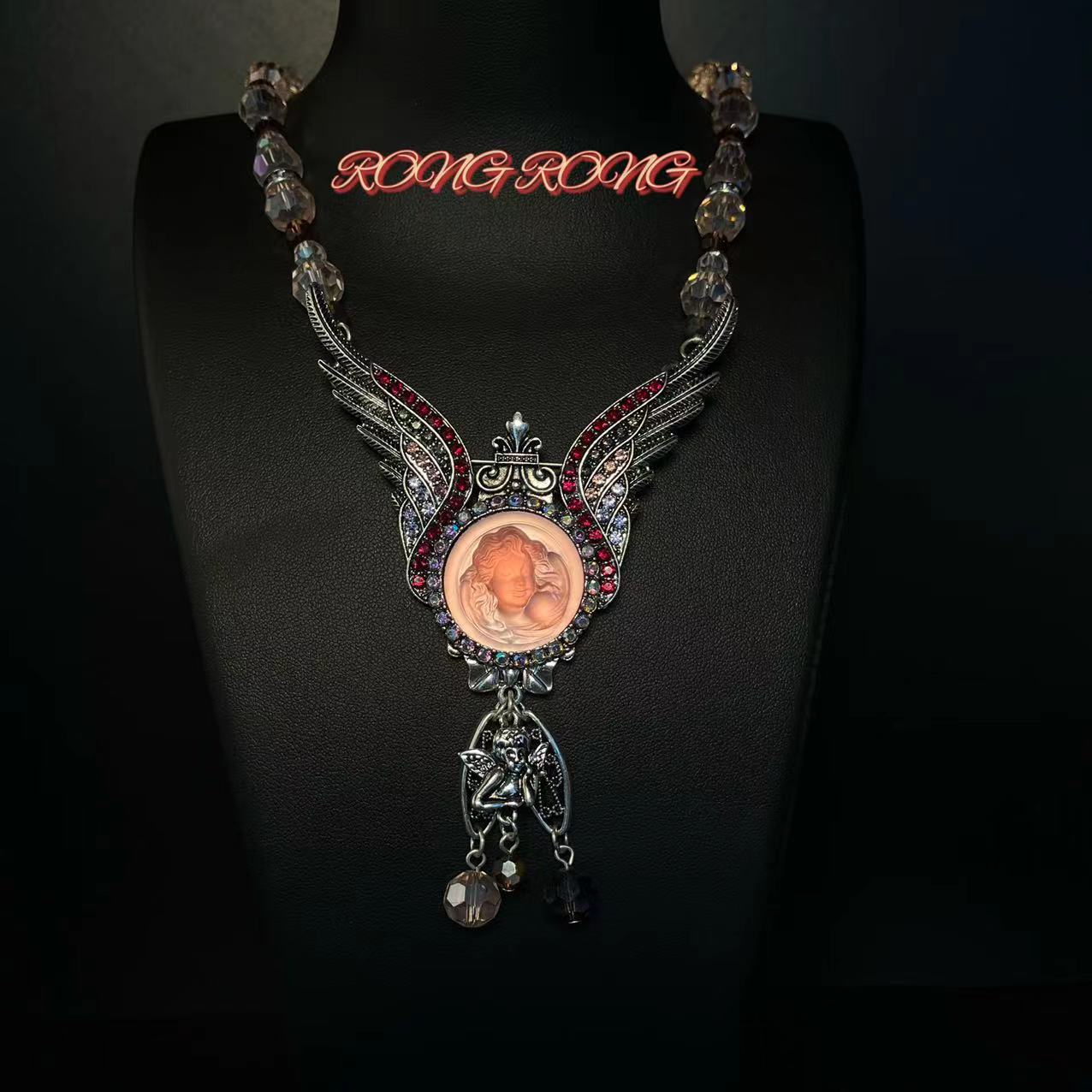 Retro Angel embossed brooch necklace Earrings & Necklace