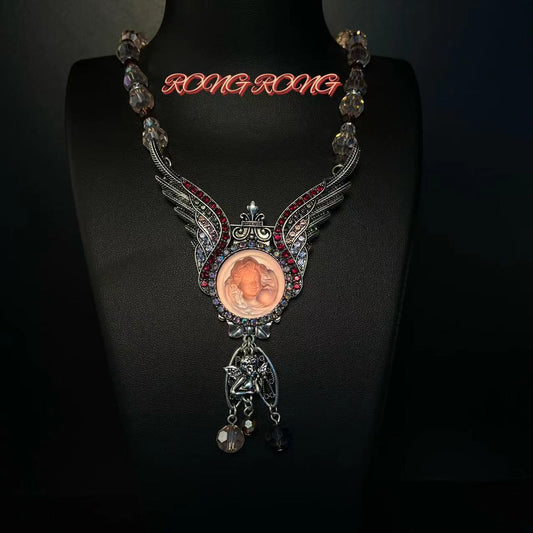 Retro Angel embossed brooch necklace Earrings & Necklace