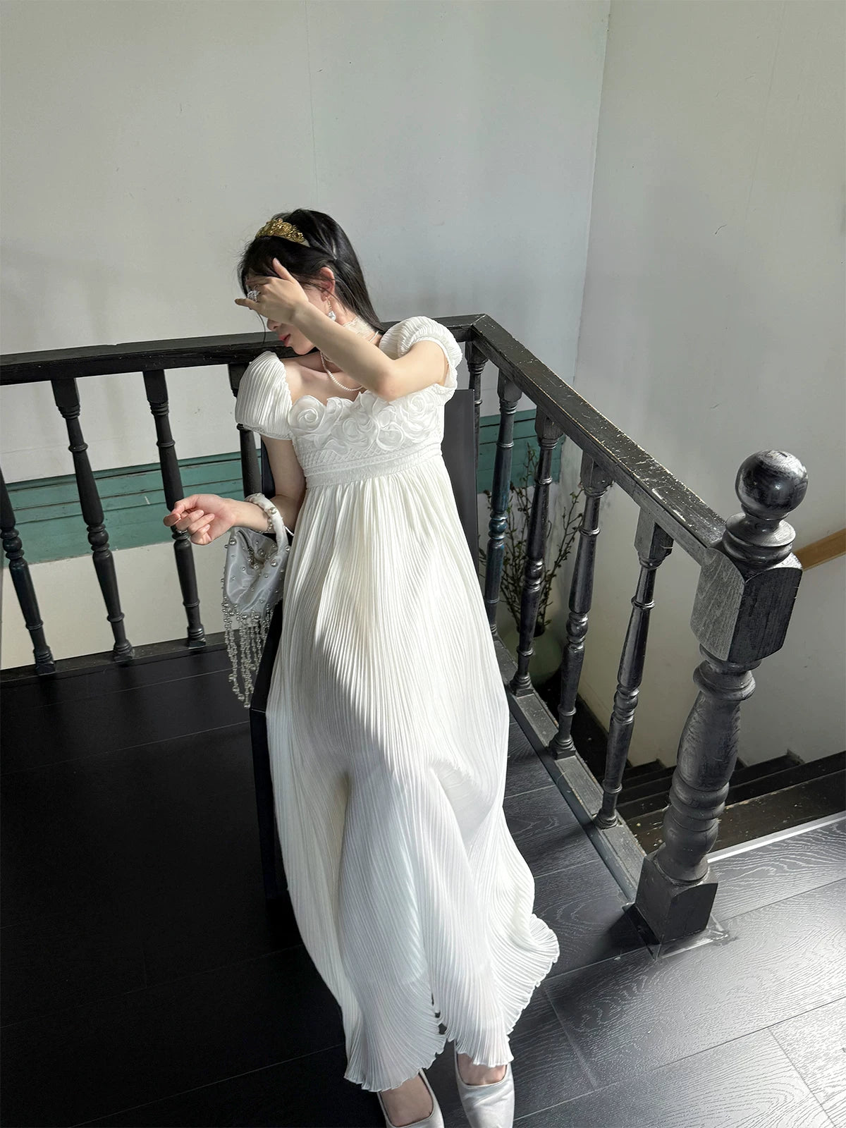 Regency Style Ruffled Pleated Dreamy Dress