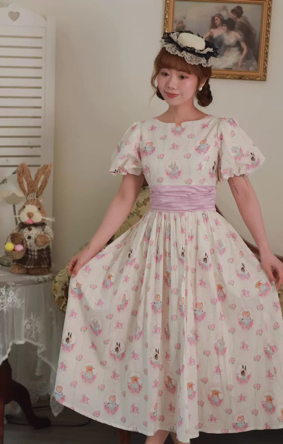 Vintage 1950s Rabbit Print Tea Dress