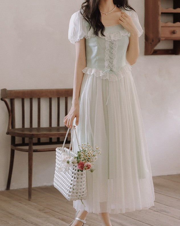 Retro Coquette Puff Sleeves Dress